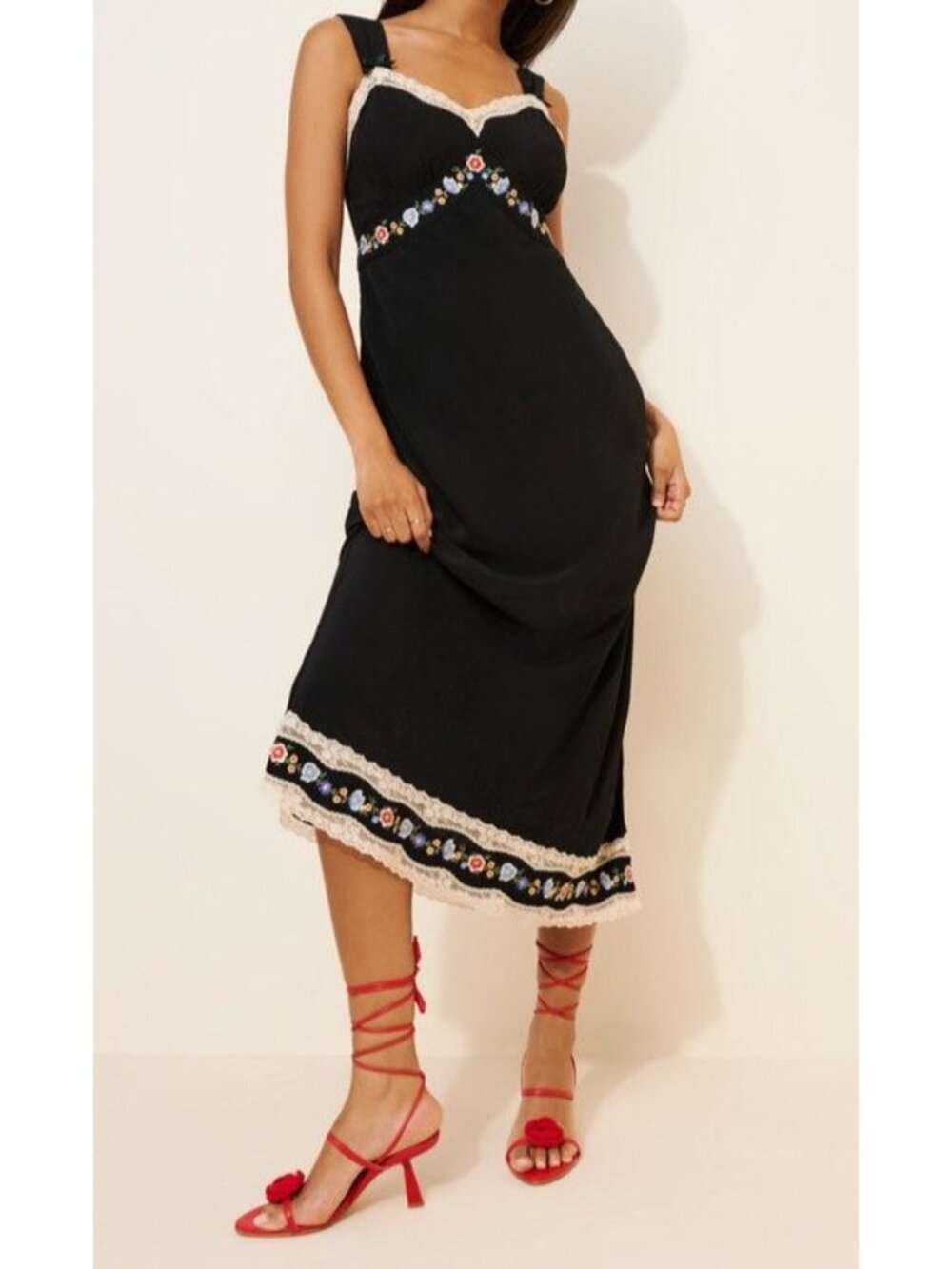 RIXO Lucie Midi Slip Dress Vintage Embroidered Whimsigoth Romantic Boho Women 10